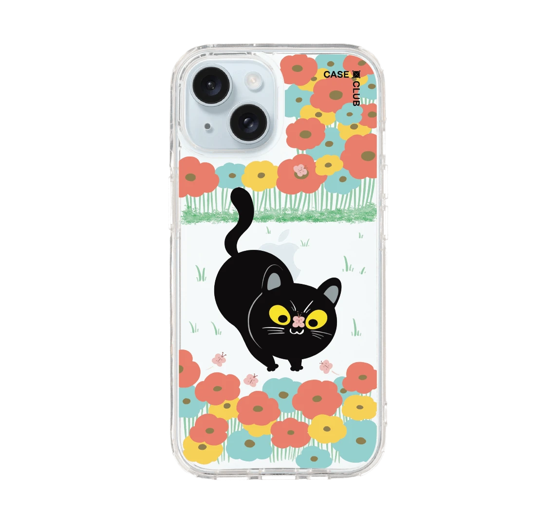 เคสใส iphone 15 ทุ่งดอกไม้ของแมวดำ